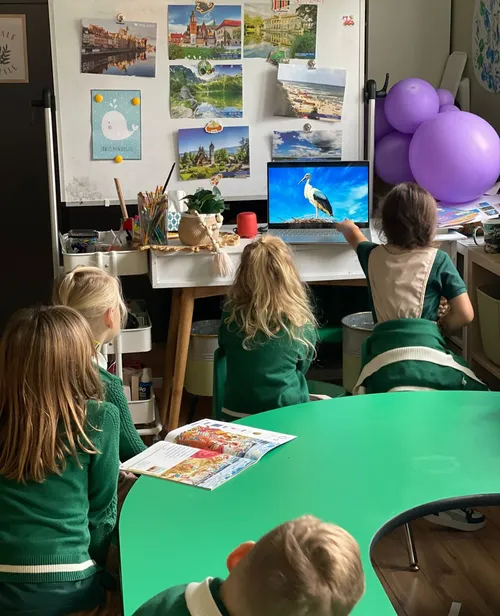 Students learning Polish language and culture in classroom at Alderwood Academy