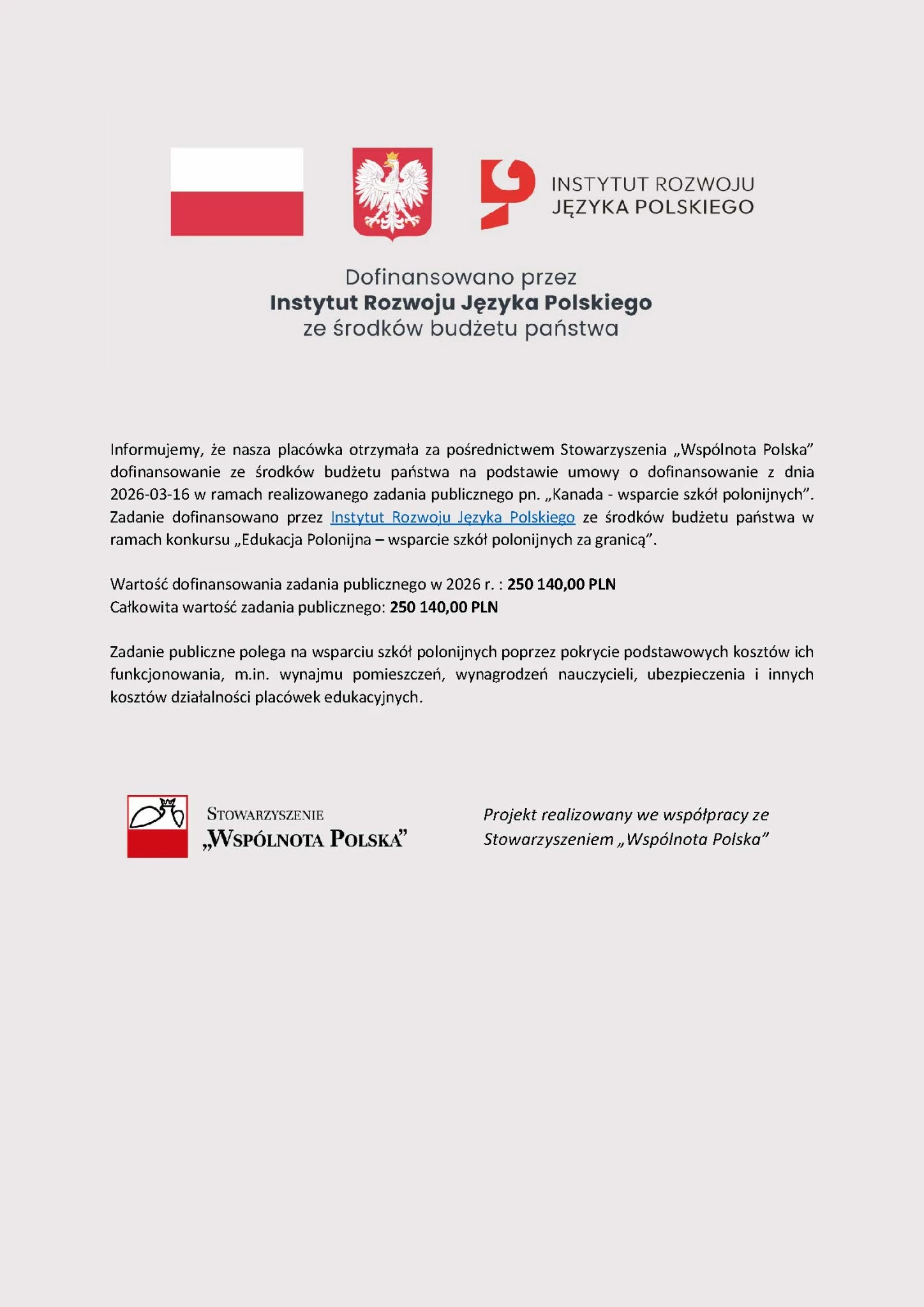 Instytut Rozwoju Języka Polskiego - Plakat Szkoła Polonijna (16/03/2026)